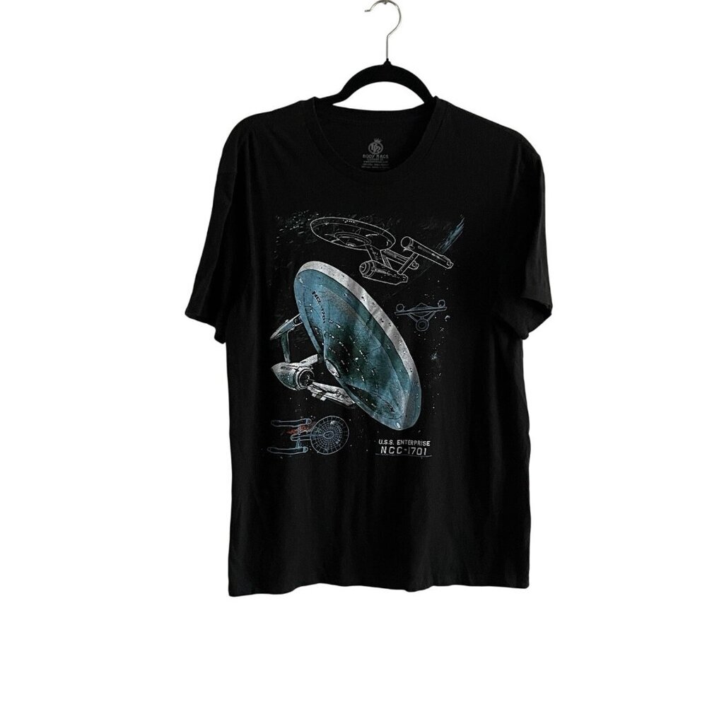 Body Rags Adult SZ M Black Star Trek USS Enterprise NCC-1701 Short Sleeve Tee